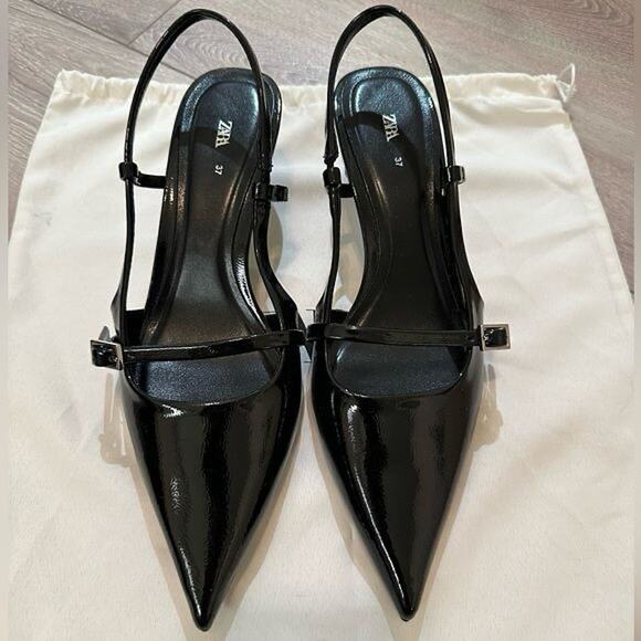 ZARA Faux Patent Leather Slingback Heels NWT 🔥 Pointed Toe Size 8 - Picture 14 of 16